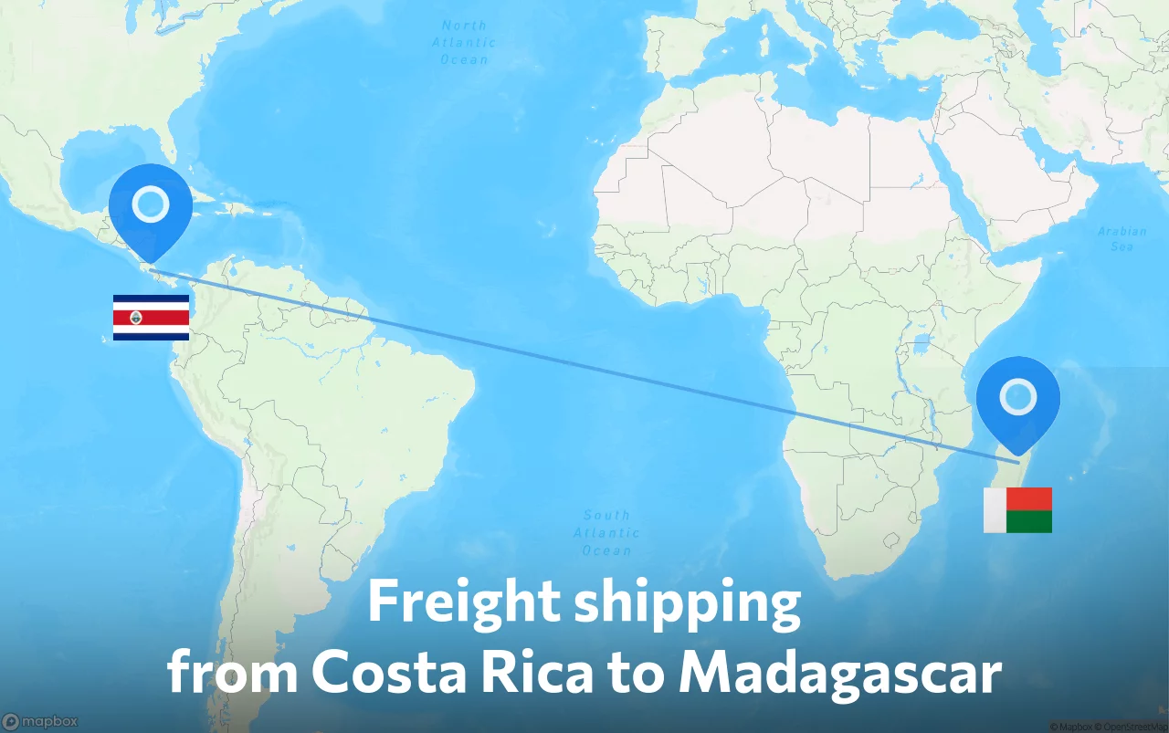 Shipping route from Costa Rica to Madagascar