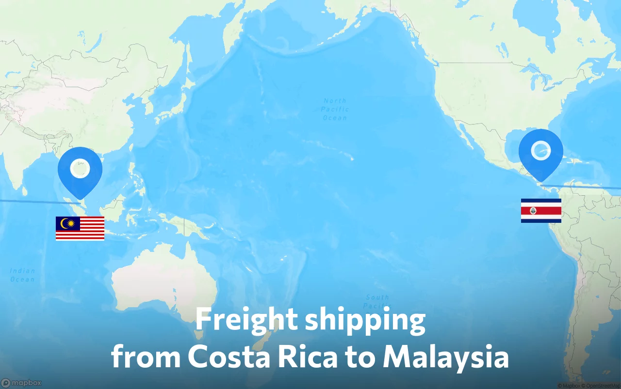 Shipping route from Costa Rica to Malaysia