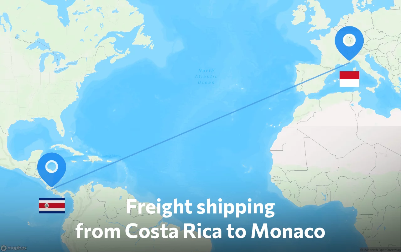 Shipping route from Costa Rica to Monaco