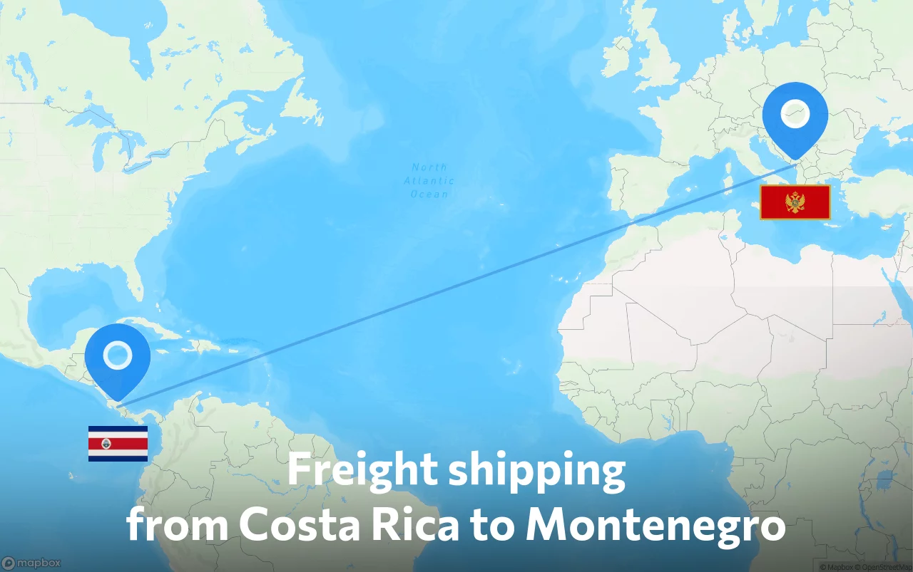 Shipping route from Costa Rica to Montenegro