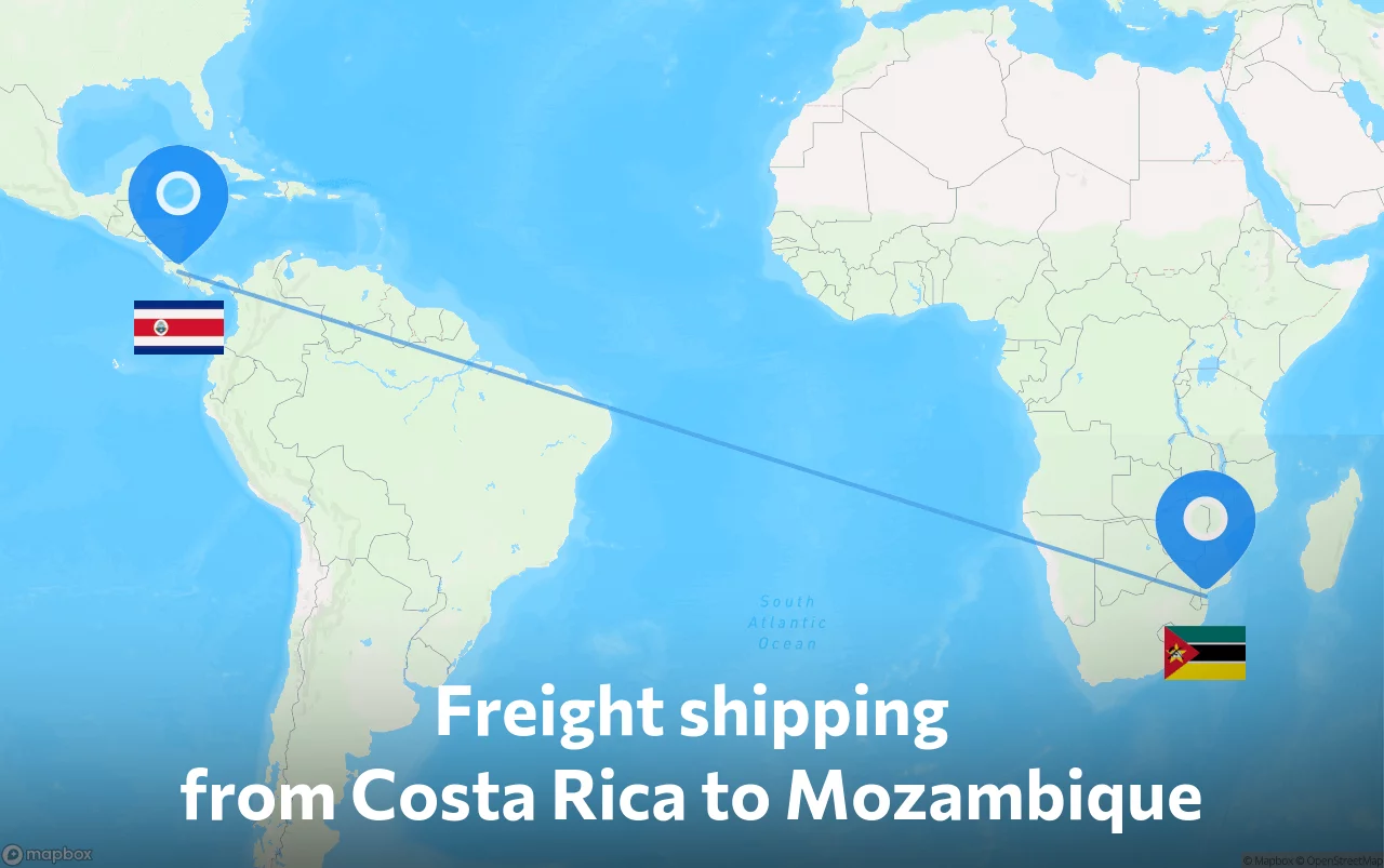 Shipping route from Costa Rica to Mozambique