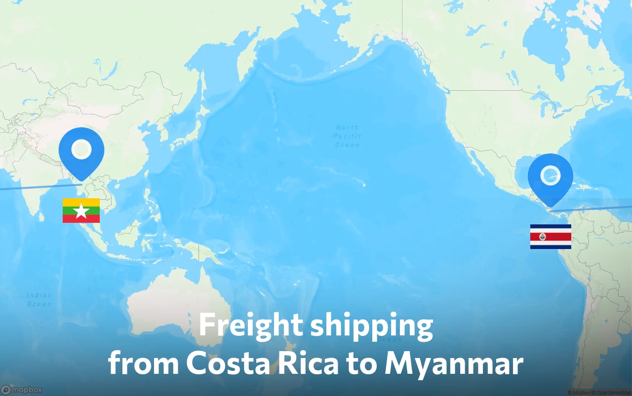 Shipping route from Costa Rica to Myanmar