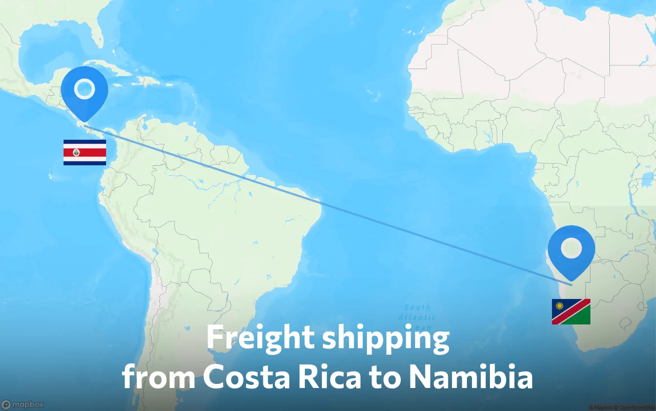 Shipping route from Costa Rica to Namibia