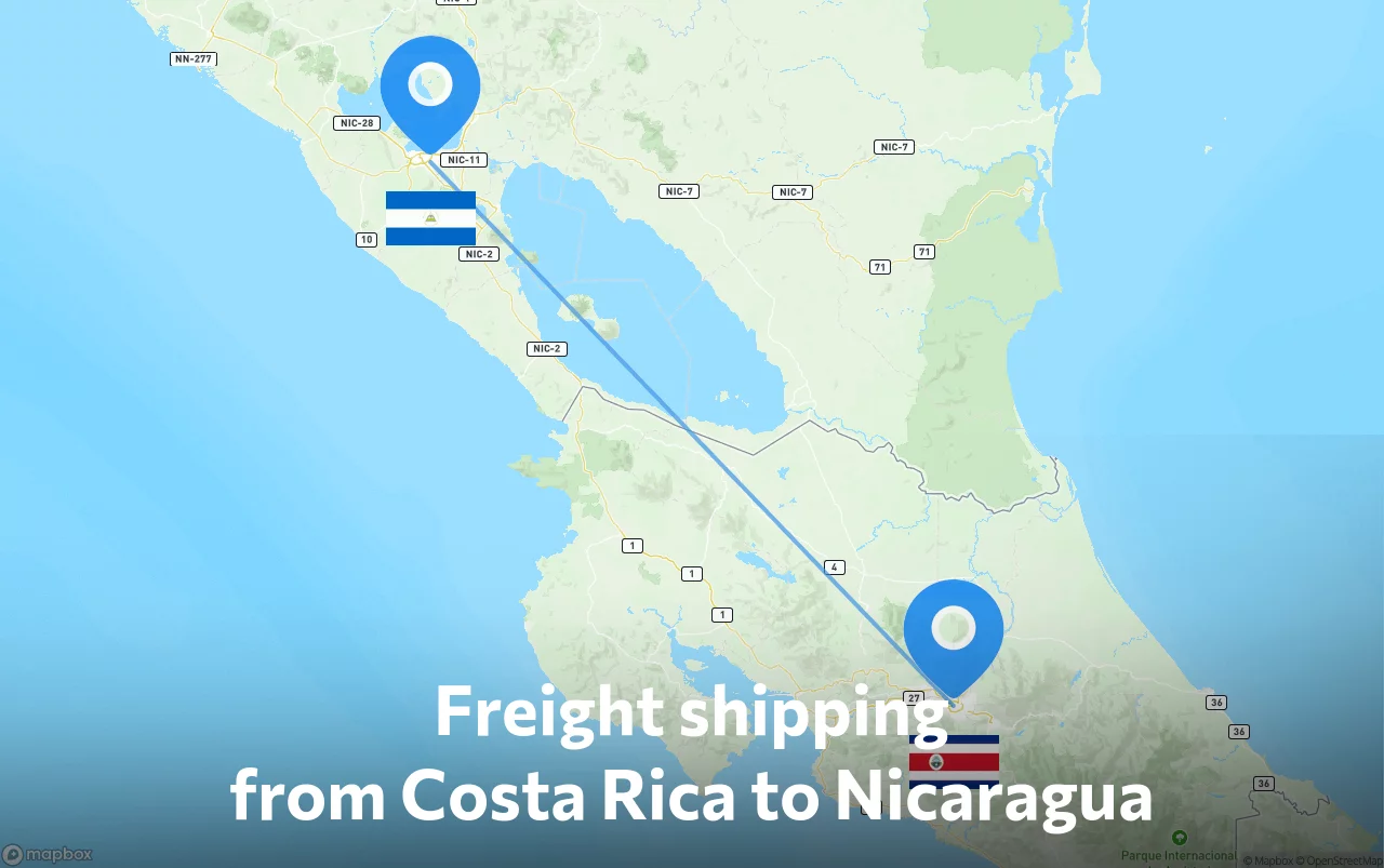 Shipping route from Costa Rica to Nicaragua