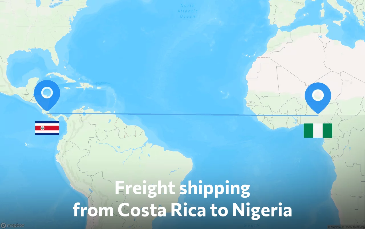 Shipping route from Costa Rica to Nigeria