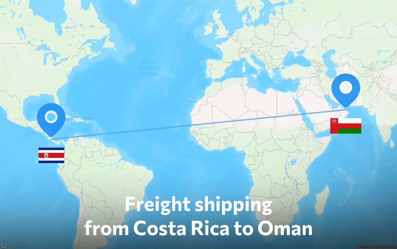 Shipping route from Costa Rica to Oman