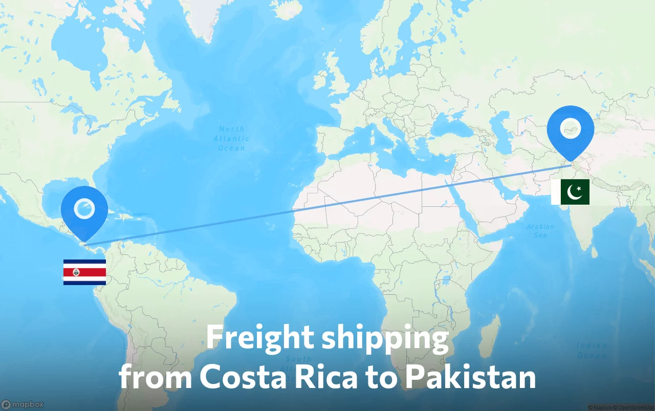 Shipping route from Costa Rica to Pakistan