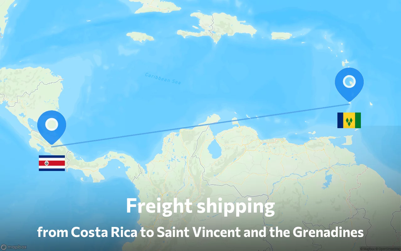 Shipping route from Costa Rica to Saint Vincent and the Grenadines