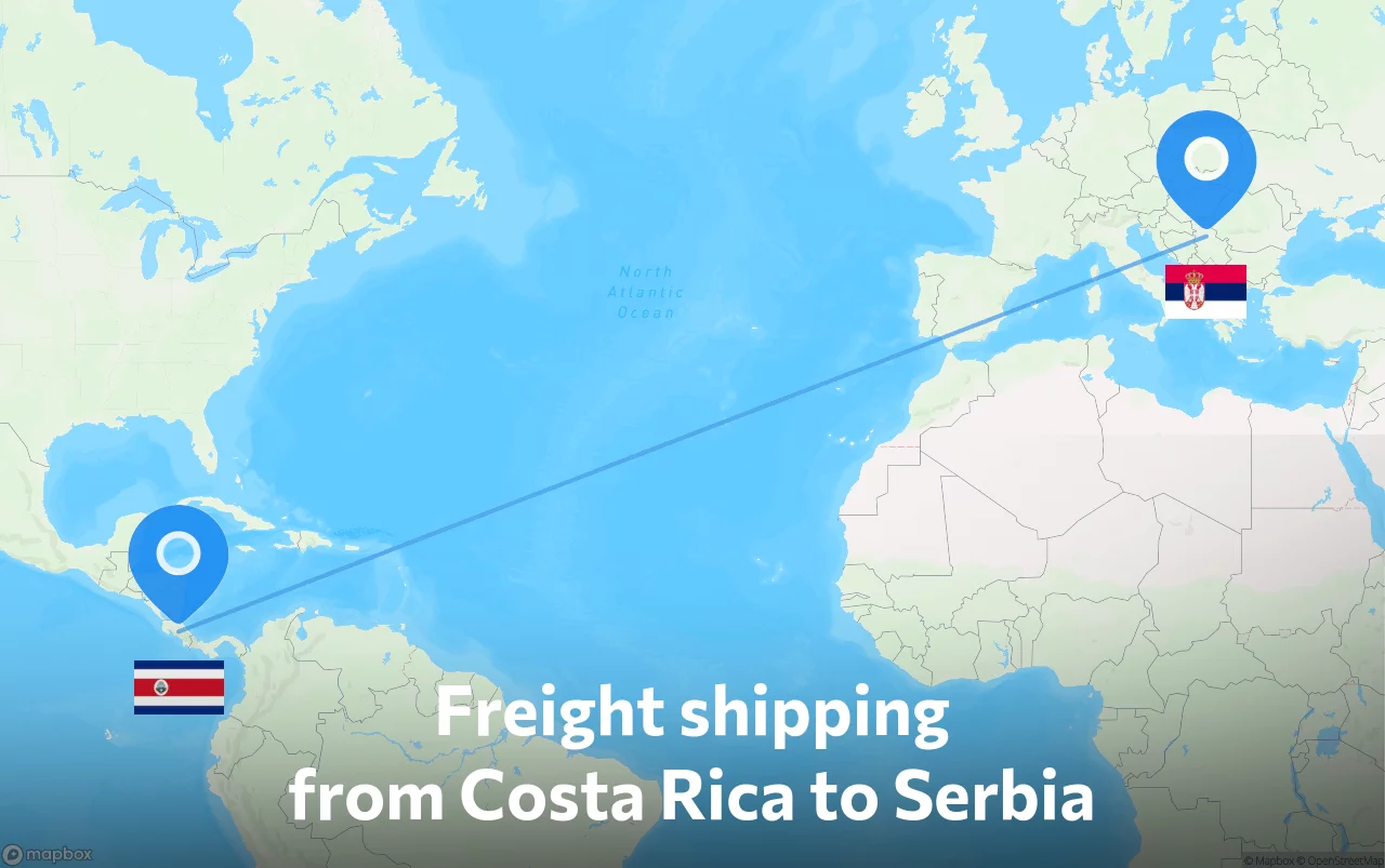 Shipping route from Costa Rica to Serbia