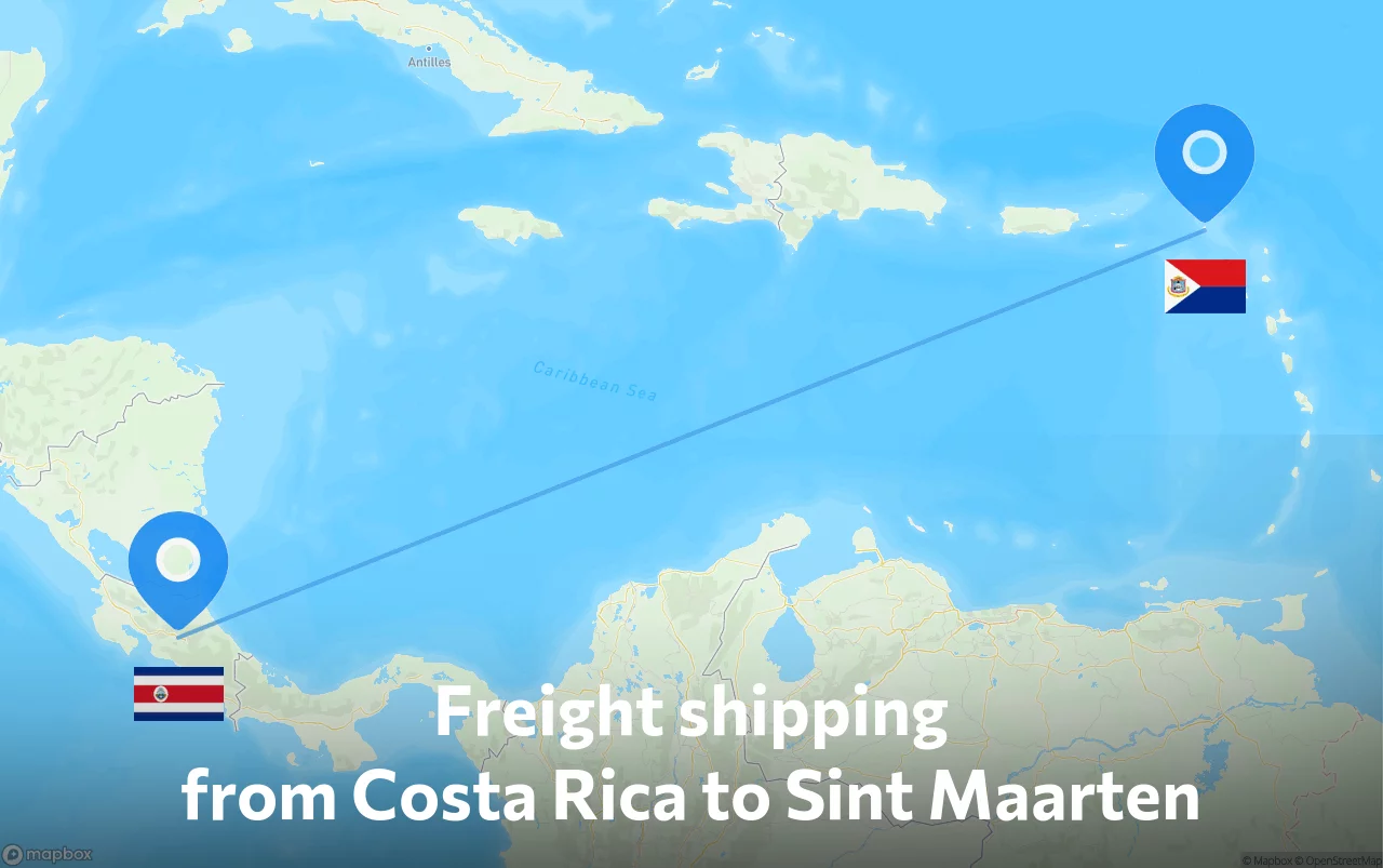 Shipping route from Costa Rica to Sint Maarten