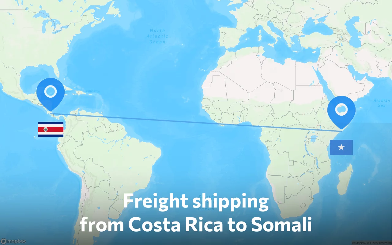 Shipping route from Costa Rica to Somali