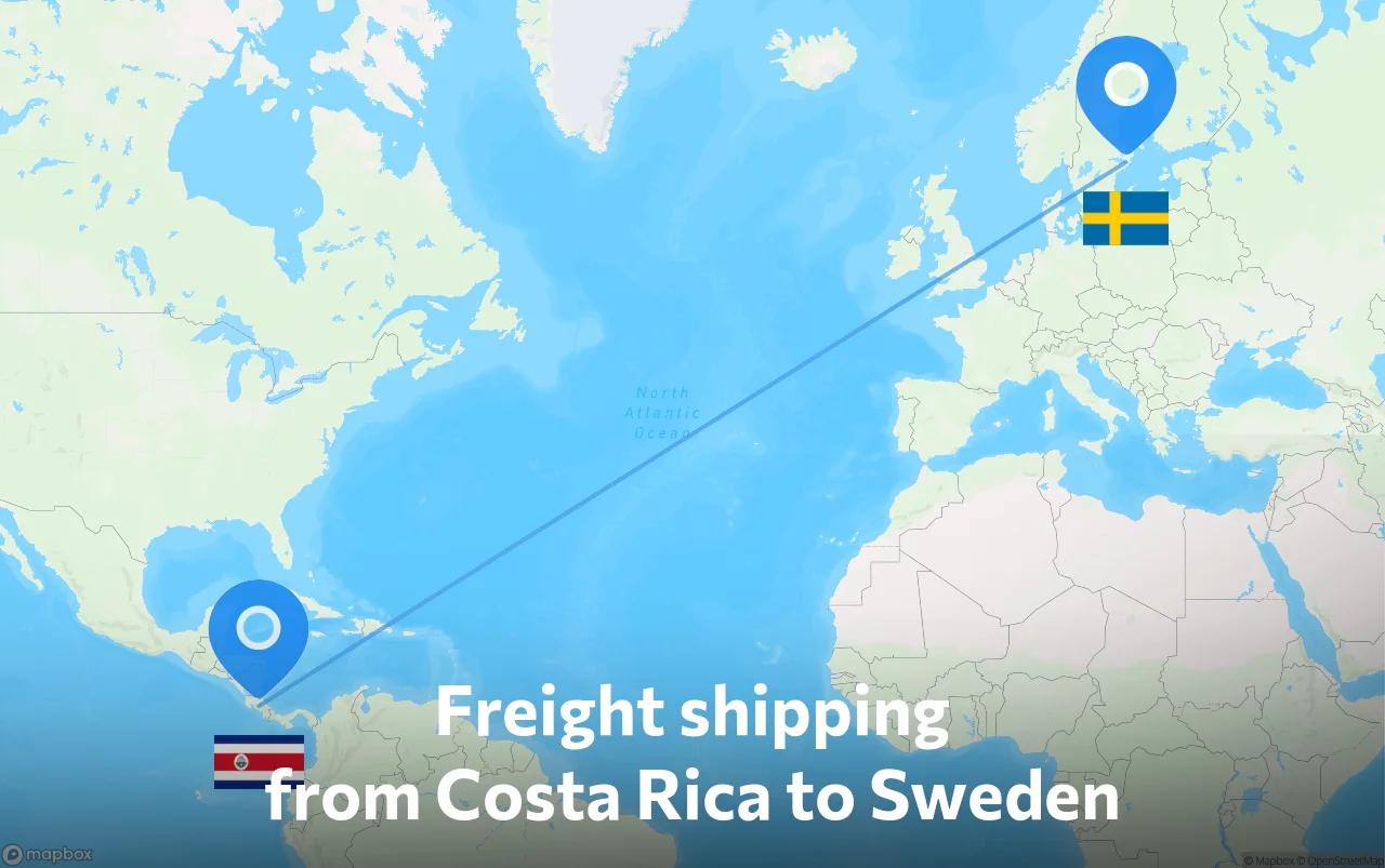 Shipping route from Costa Rica to Sweden