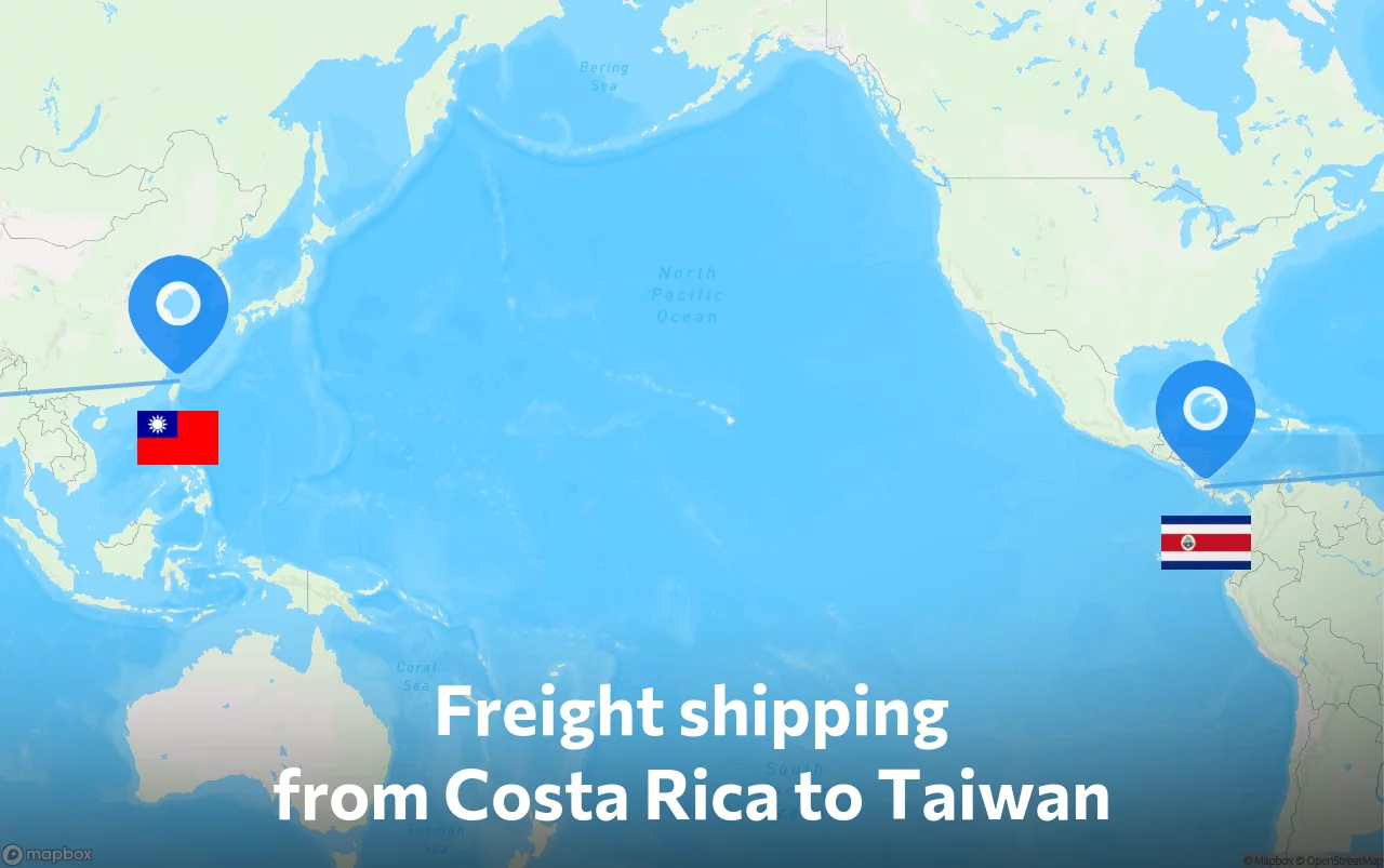 Shipping route from Costa Rica to Taiwan