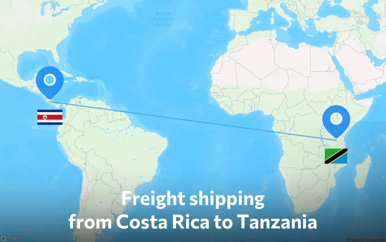 Shipping route from Costa Rica to Tanzania