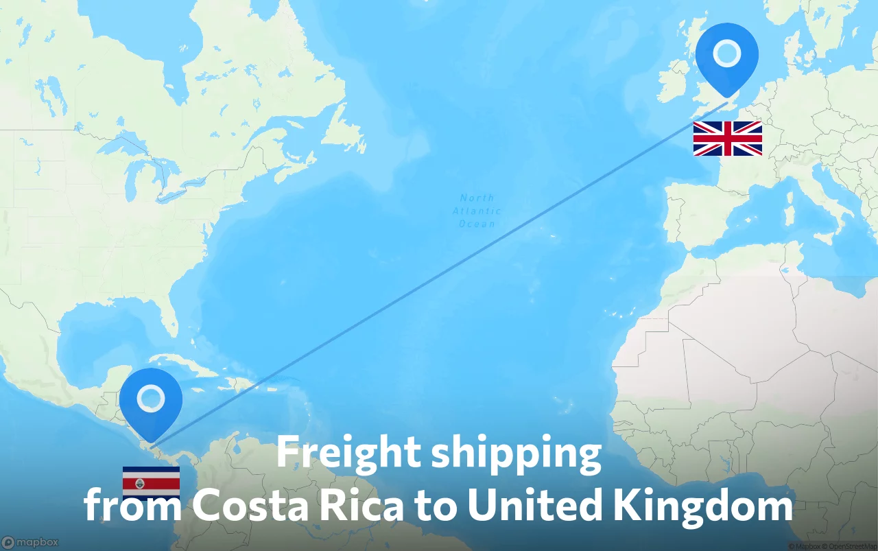 Shipping route from Costa Rica to United Kingdom