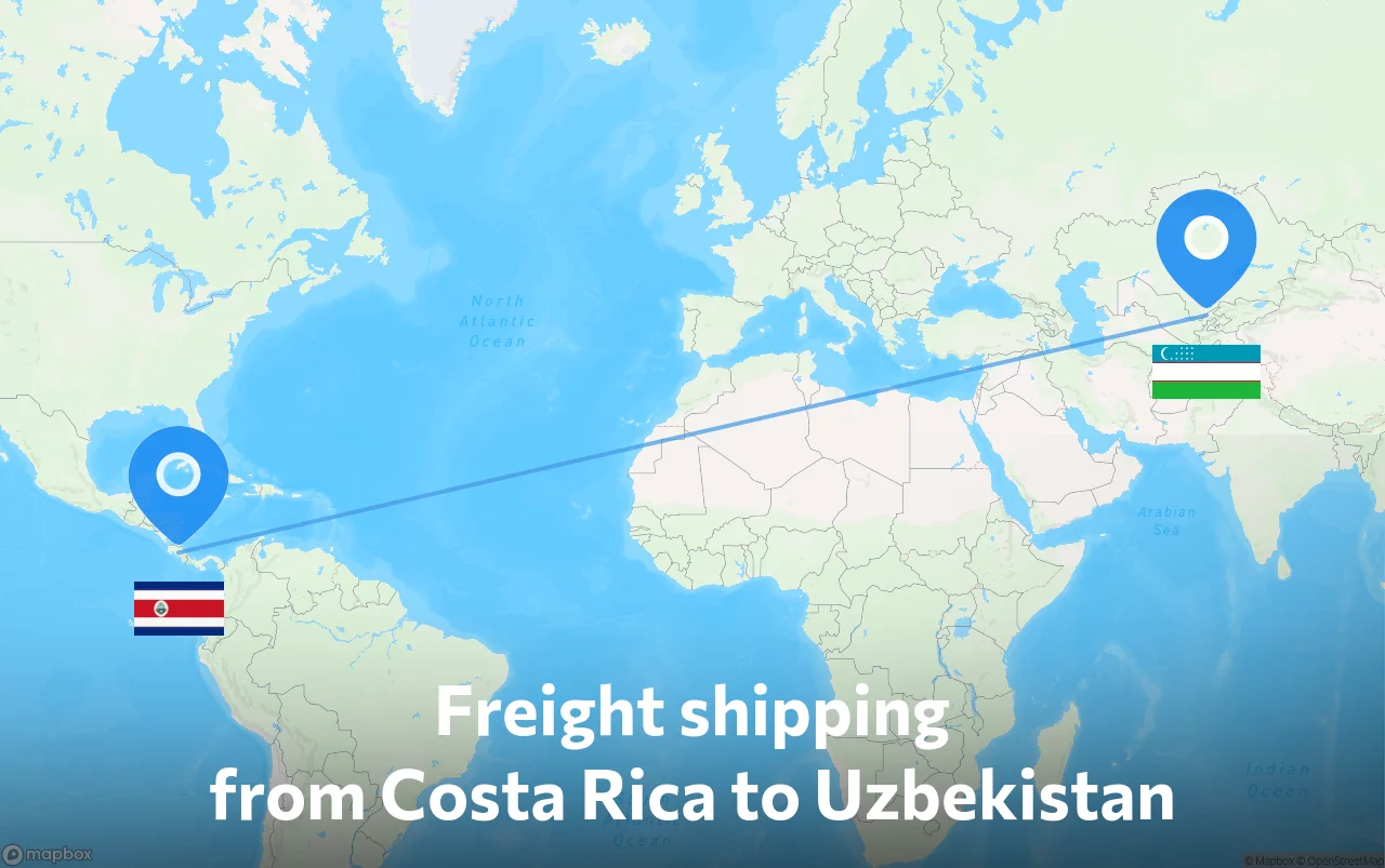 Shipping route from Costa Rica to Uzbekistan