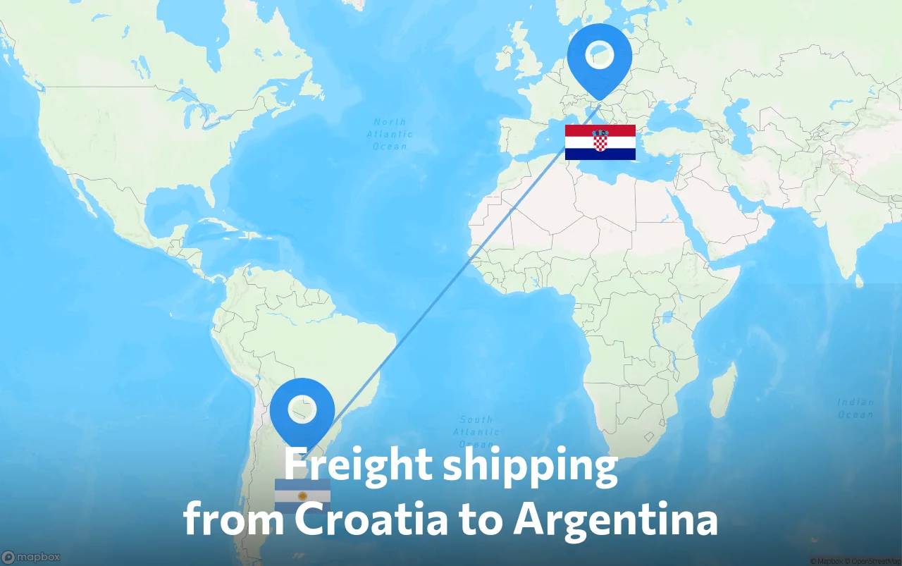 Shipping route from Croatia to Argentina