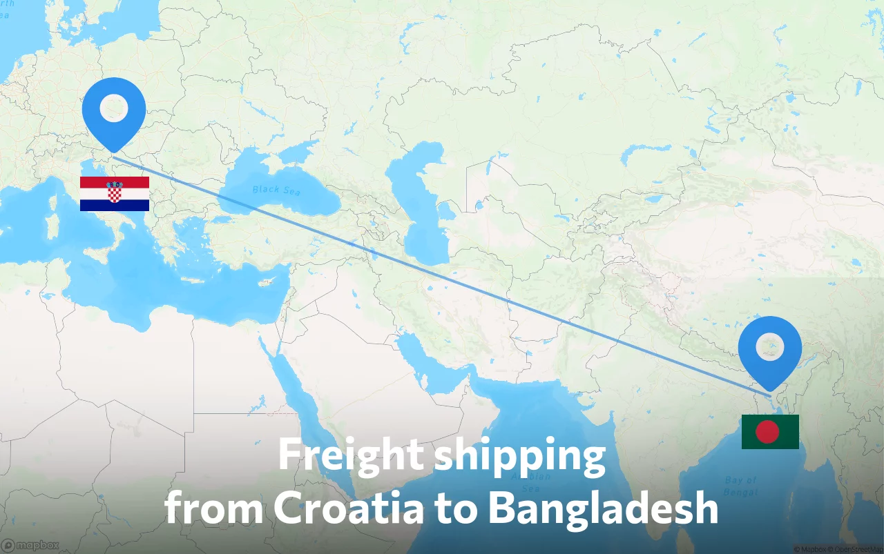 Shipping route from Croatia to Bangladesh