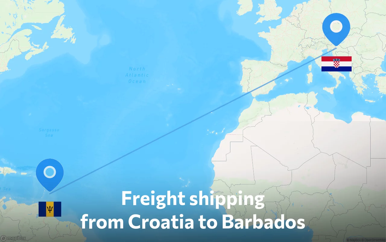 Shipping route from Croatia to Barbados
