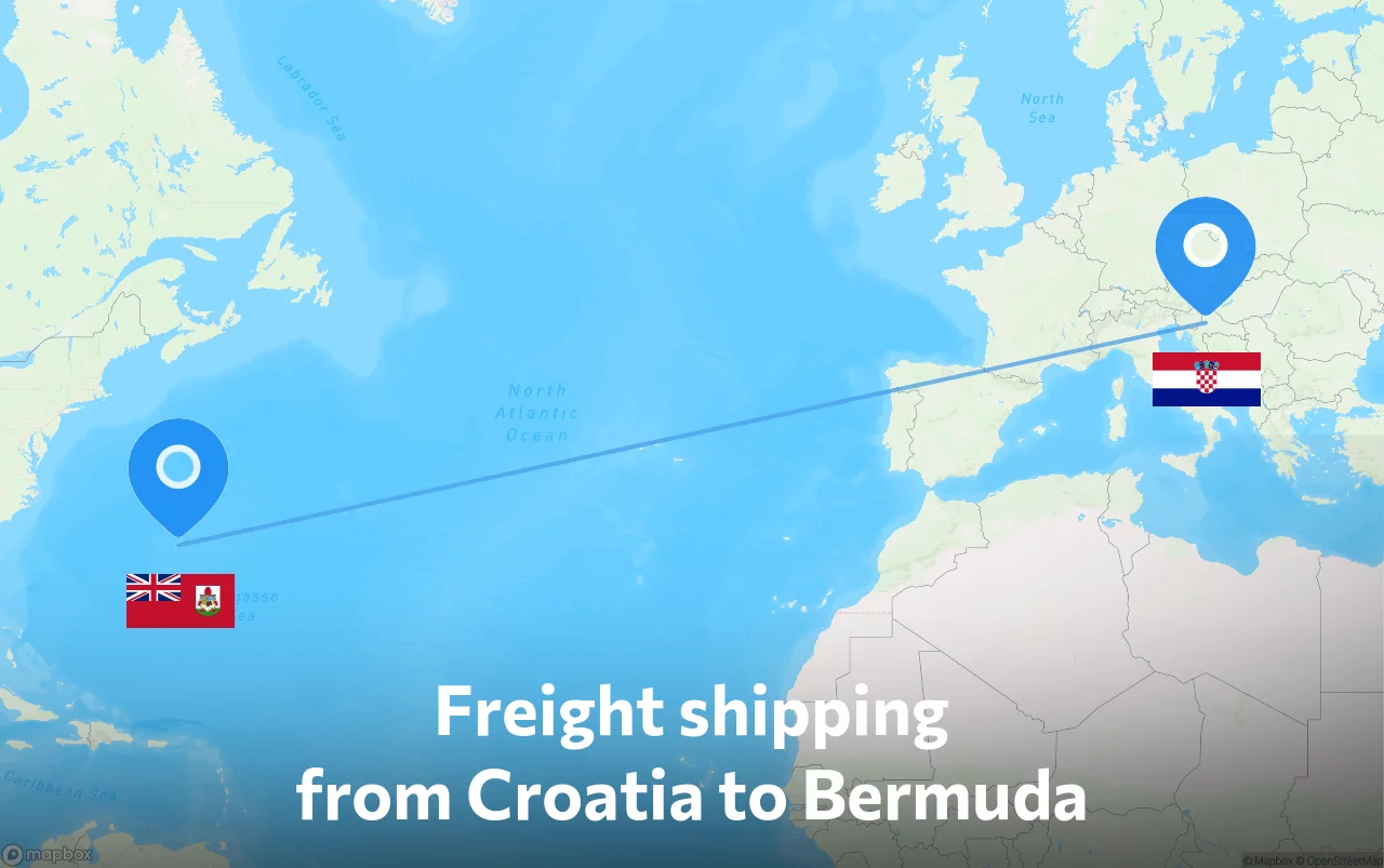 Shipping route from Croatia to Bermuda