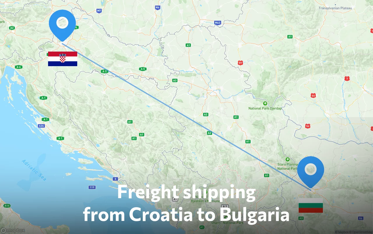 Shipping route from Croatia to Bulgaria