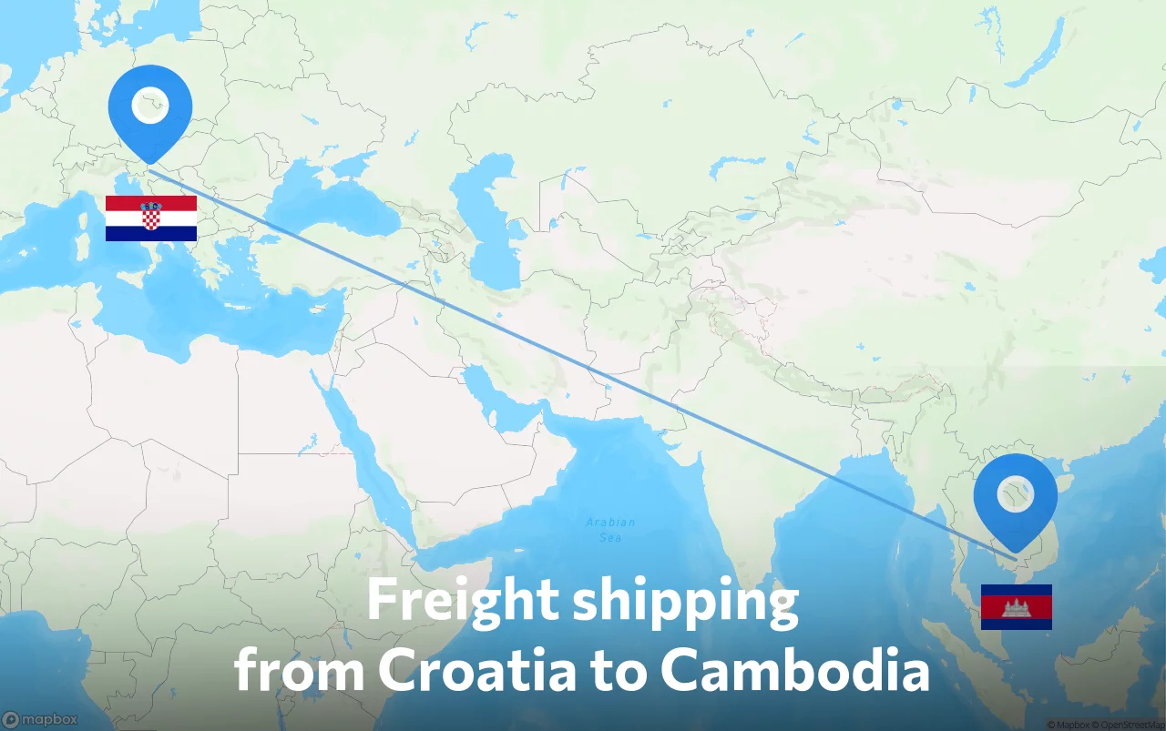 Shipping route from Croatia to Cambodia