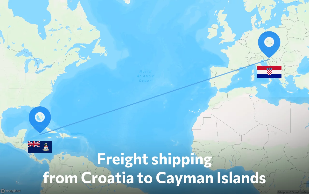 Shipping route from Croatia to Cayman Islands