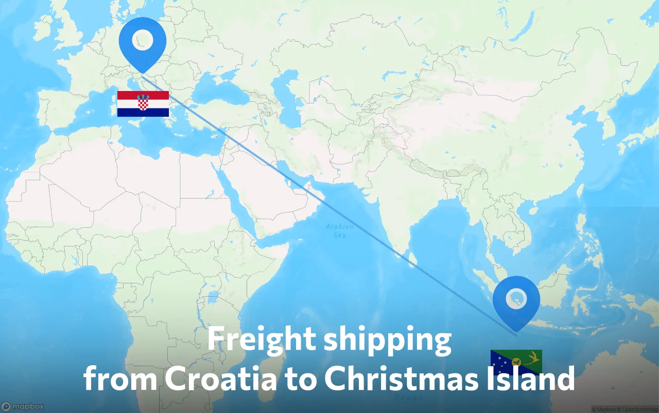 Shipping route from Croatia to Christmas Island