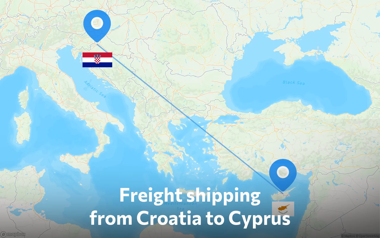 Shipping route from Croatia to Cyprus