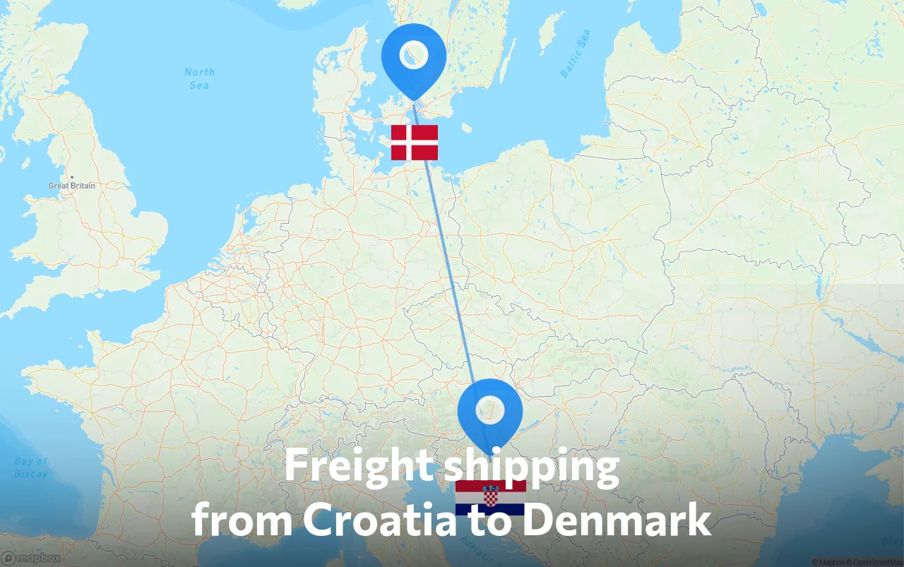 Shipping route from Croatia to Denmark