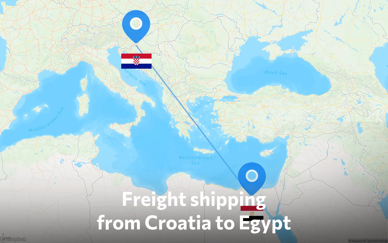 Shipping route from Croatia to Egypt