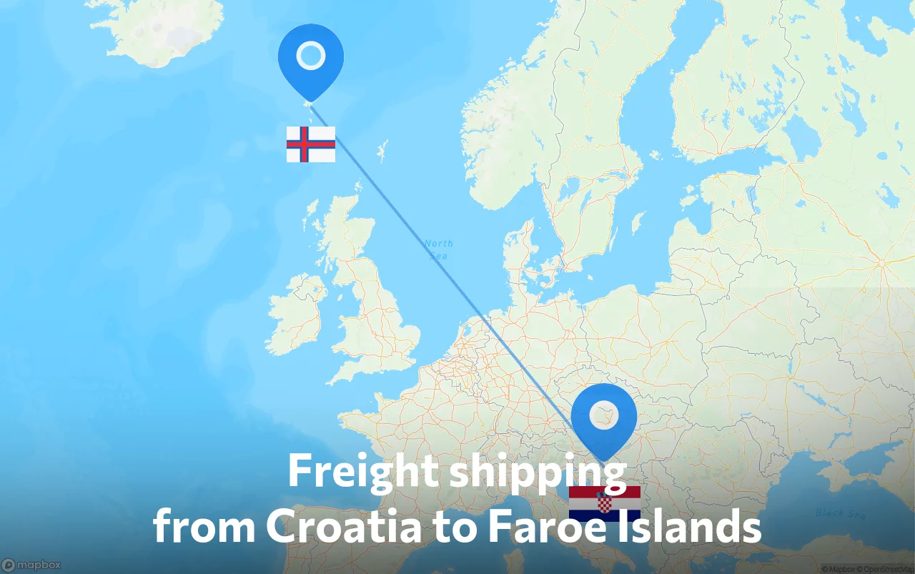 Shipping route from Croatia to Faroe Islands