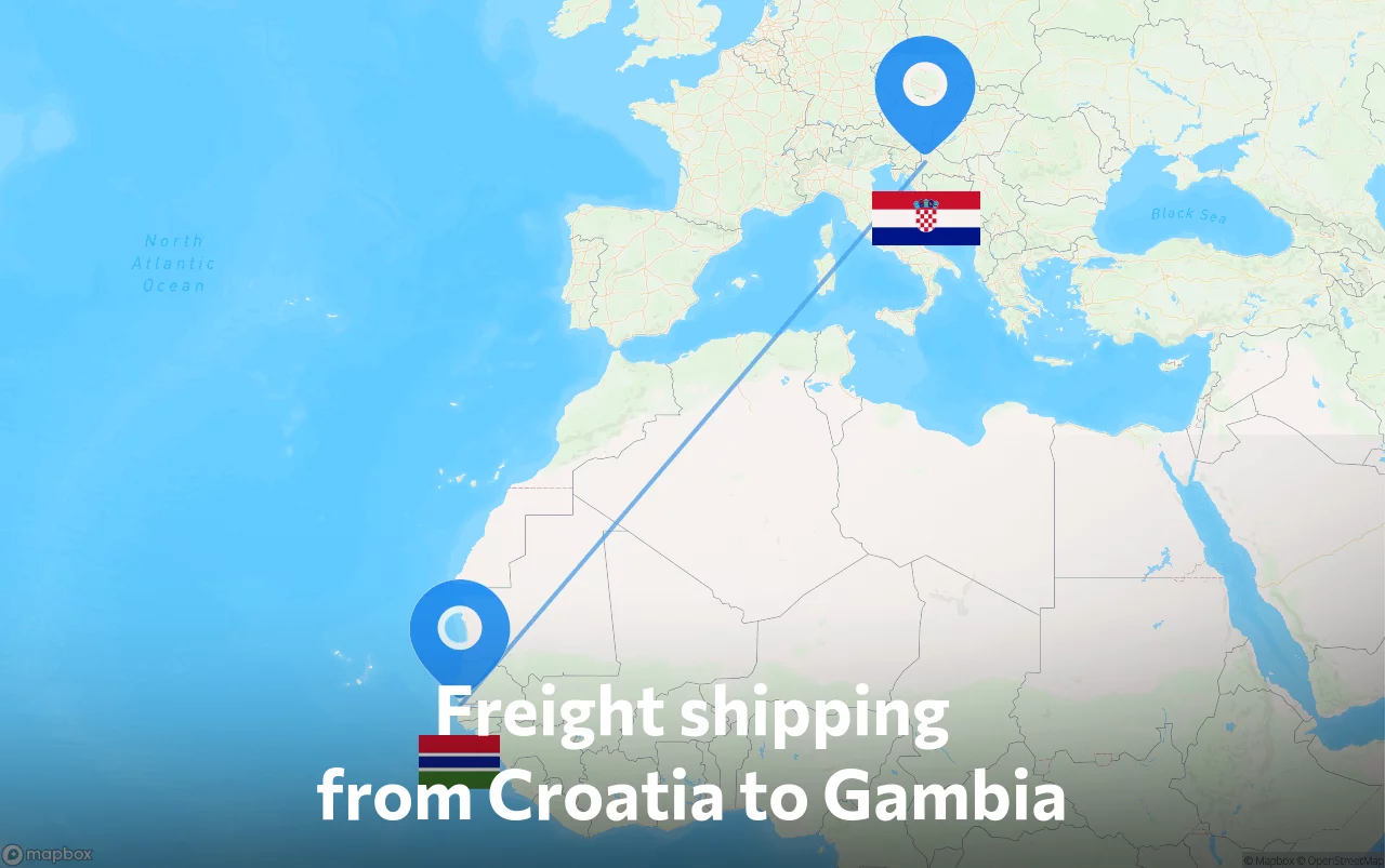 Shipping route from Croatia to Gambia