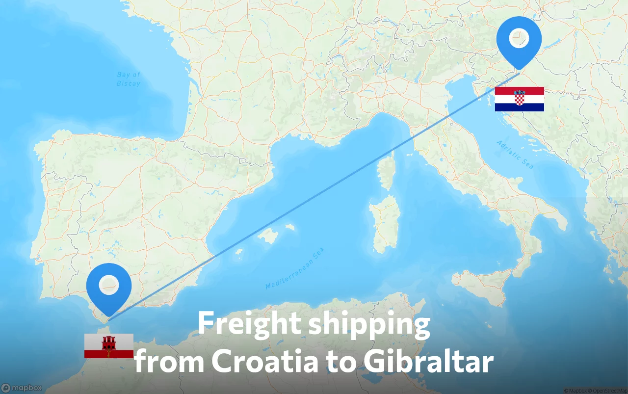 Shipping route from Croatia to Gibraltar