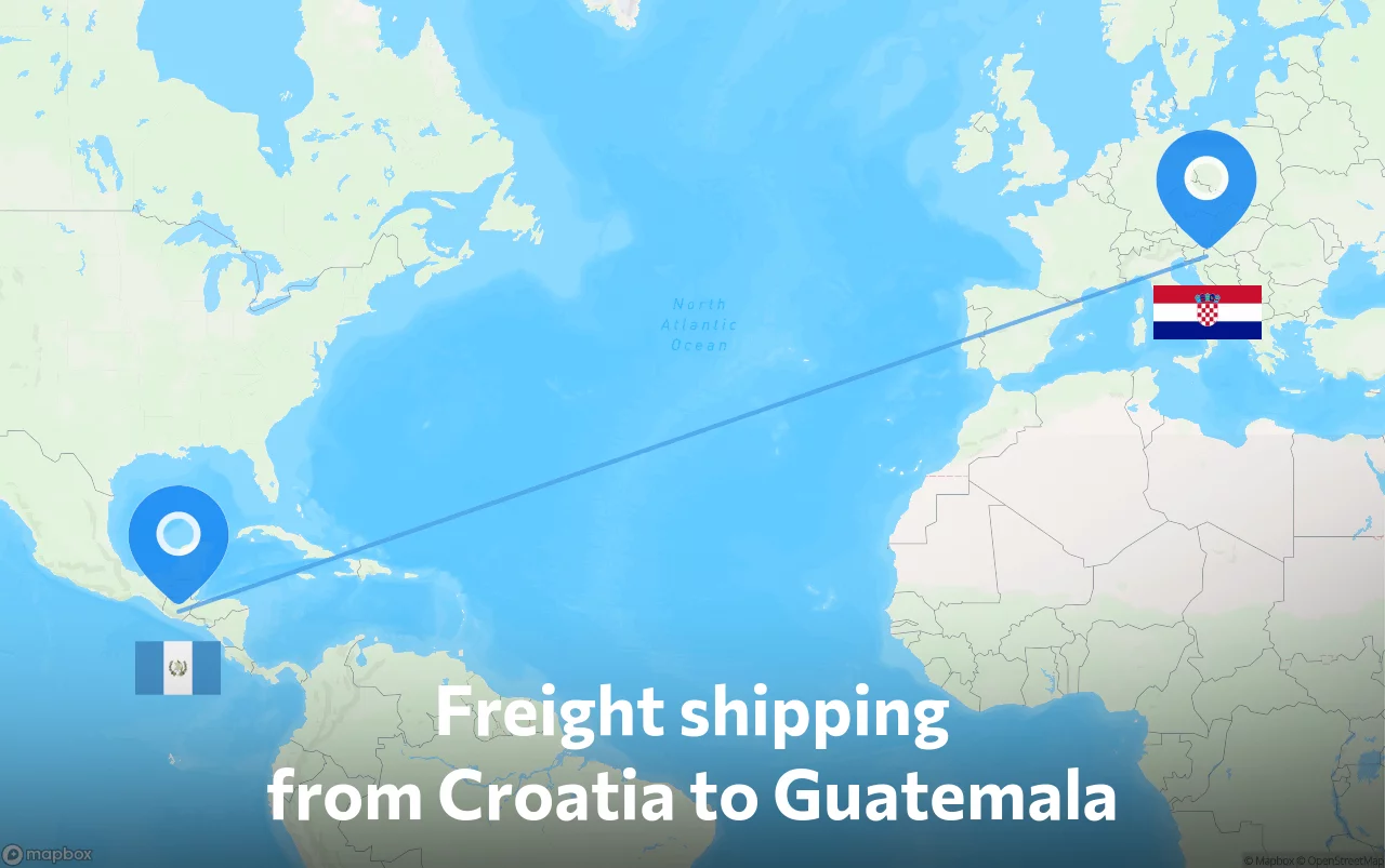 Shipping route from Croatia to Guatemala