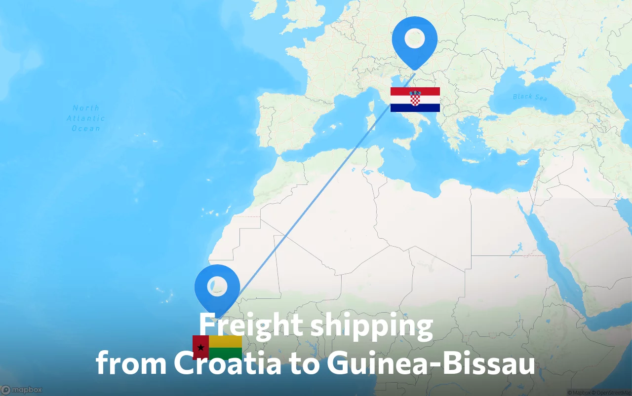 Shipping route from Croatia to Guinea-Bissau