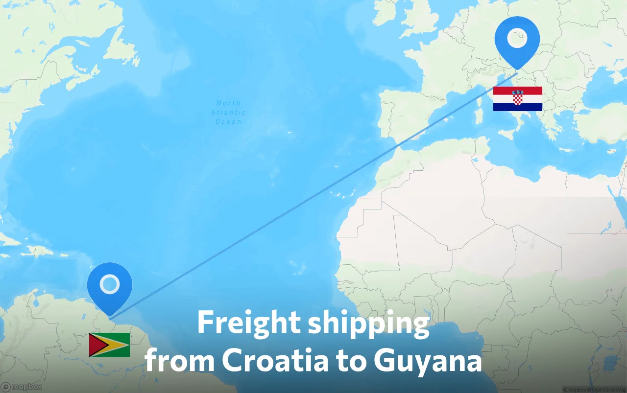 Shipping route from Croatia to Guyana