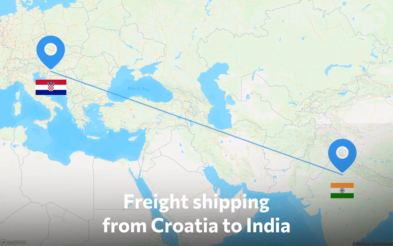 Shipping route from Croatia to India