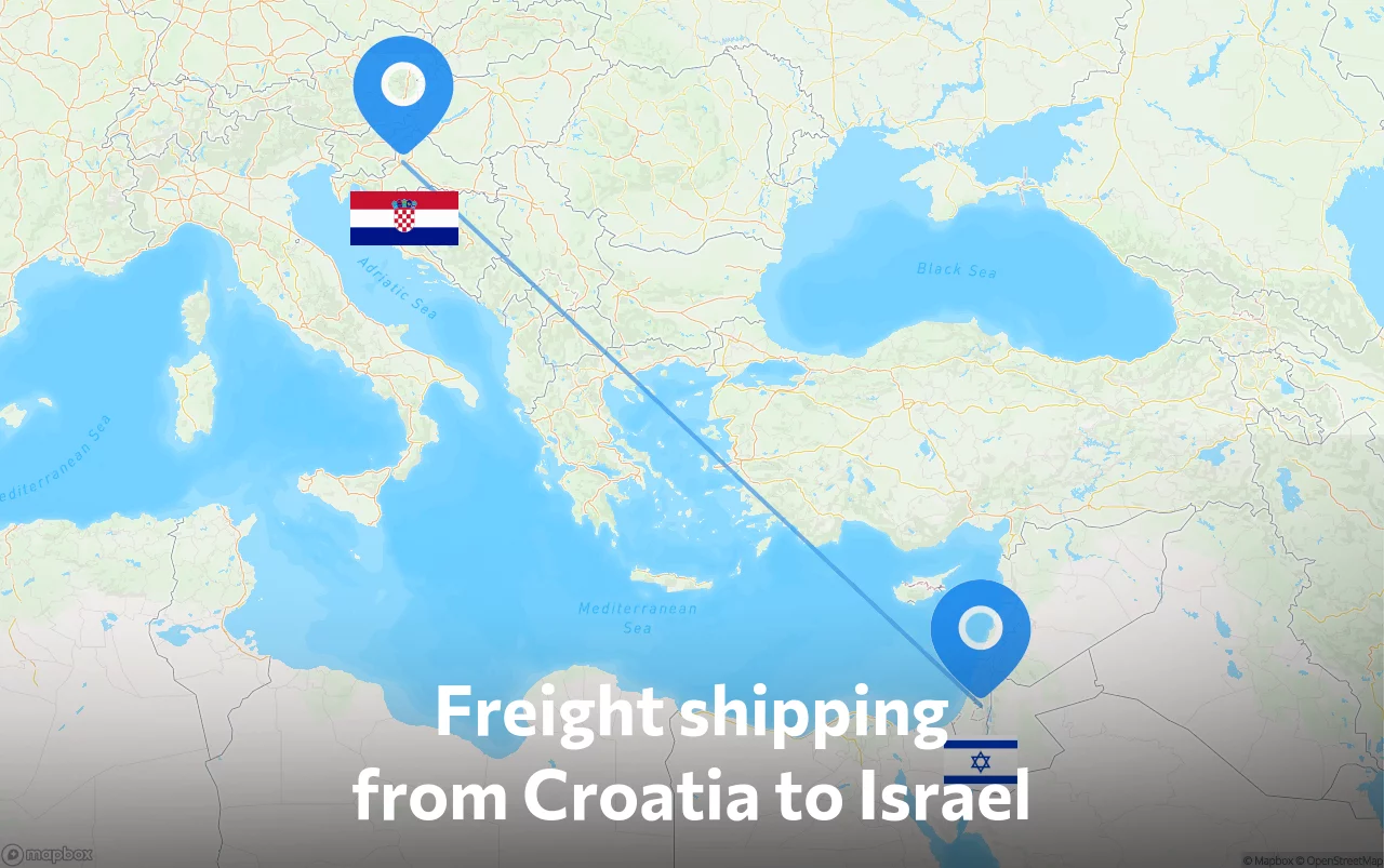 Shipping route from Croatia to Israel