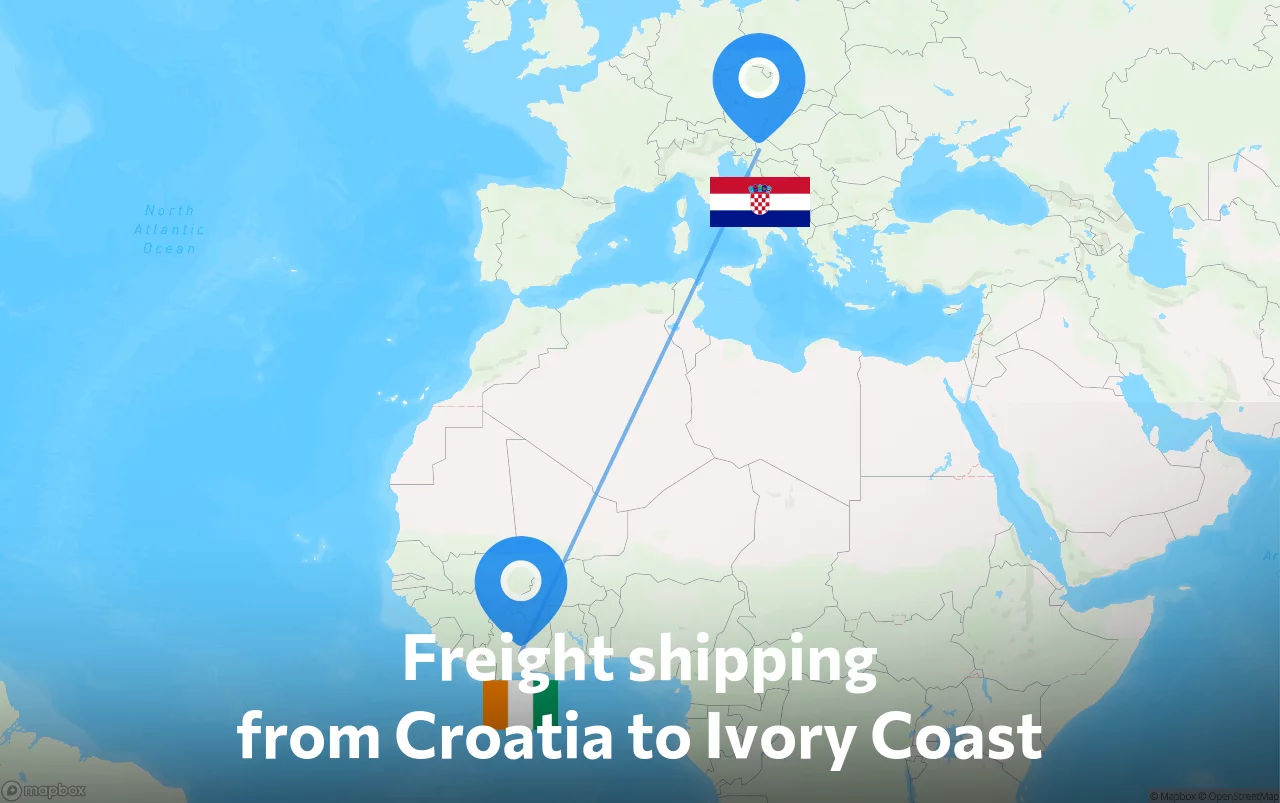Shipping route from Croatia to Ivory Coast