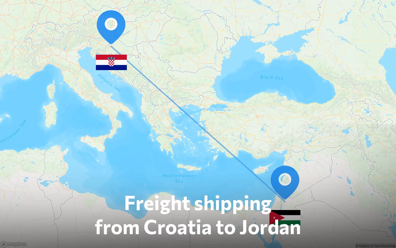 Shipping route from Croatia to Jordan