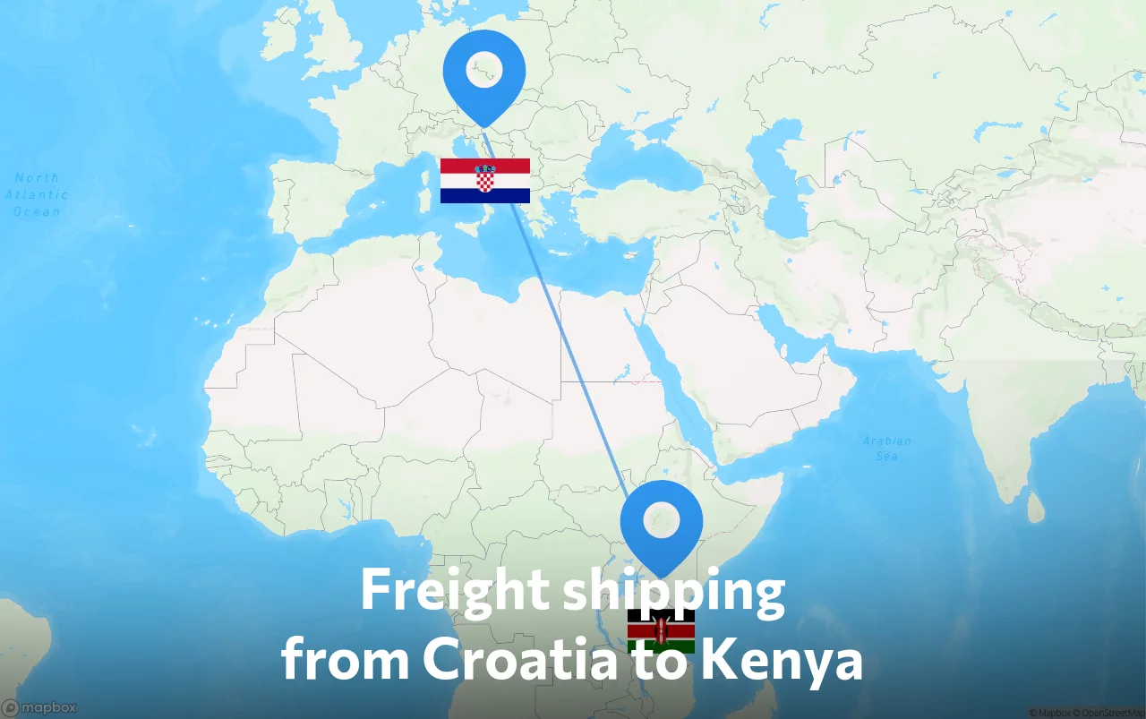 Shipping route from Croatia to Kenya