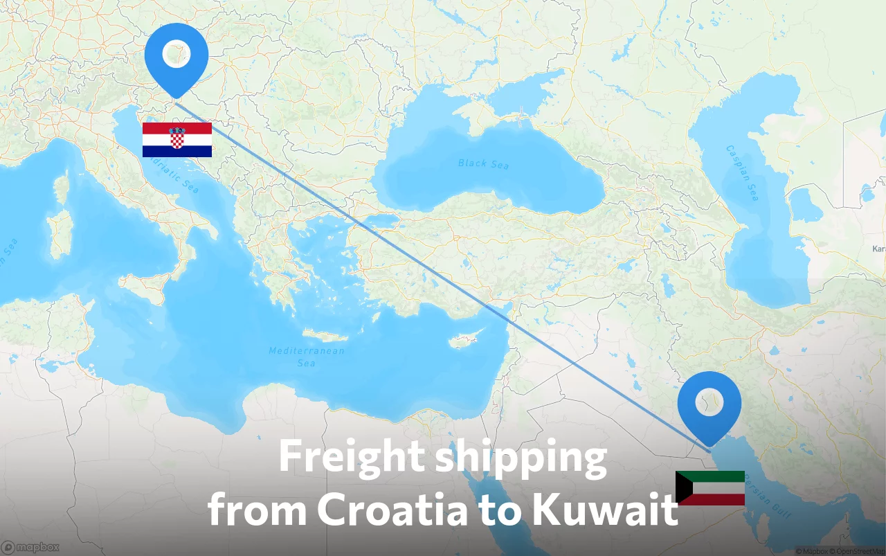 Shipping route from Croatia to Kuwait