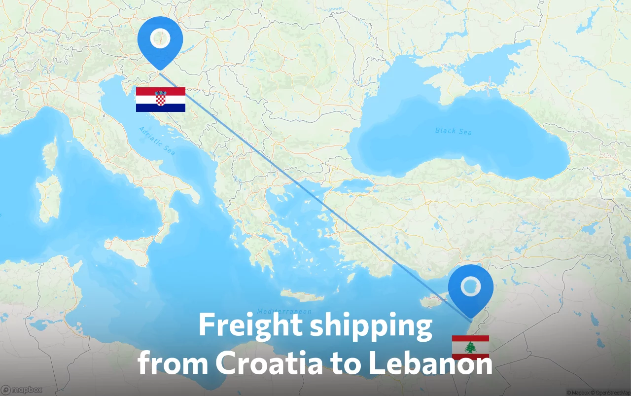 Shipping route from Croatia to Lebanon
