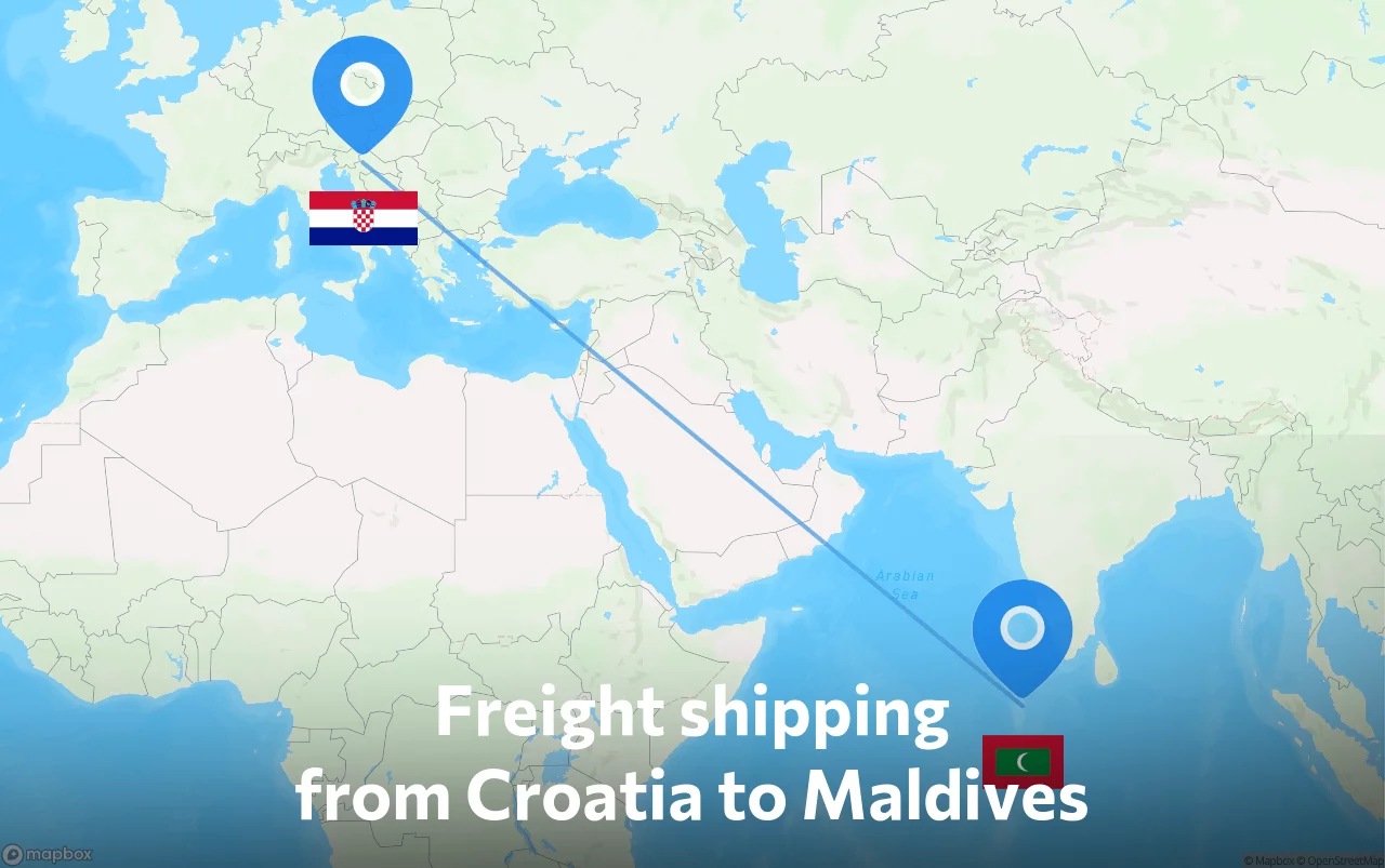 Shipping route from Croatia to Maldives