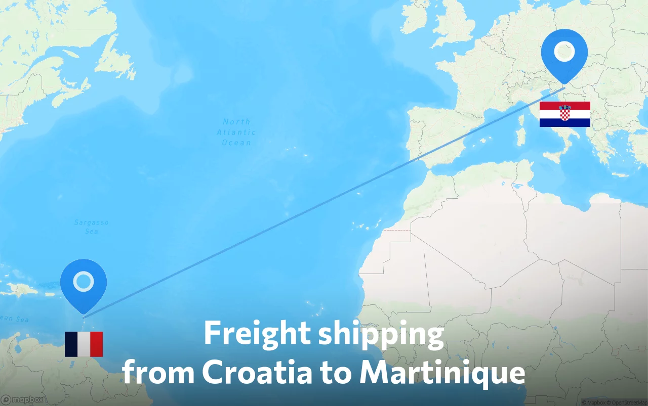 Shipping route from Croatia to Martinique