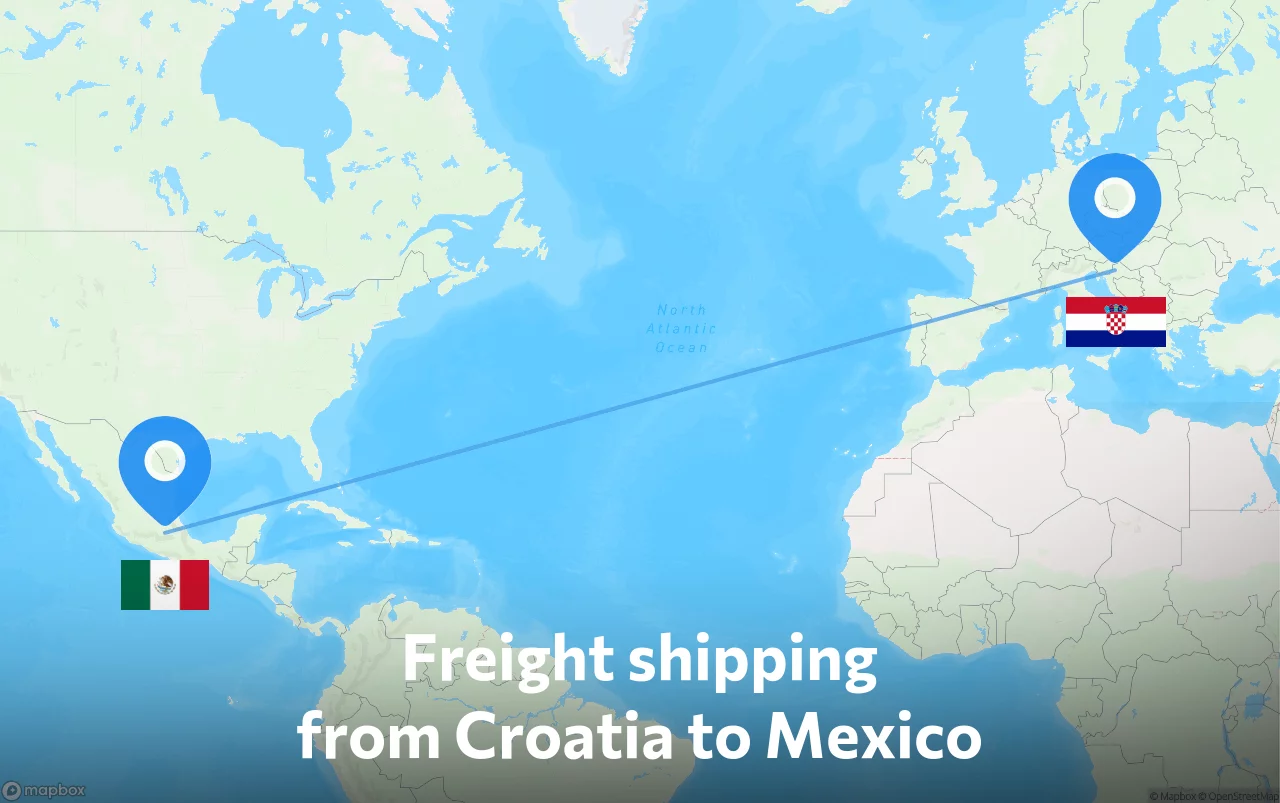 Shipping route from Croatia to Mexico