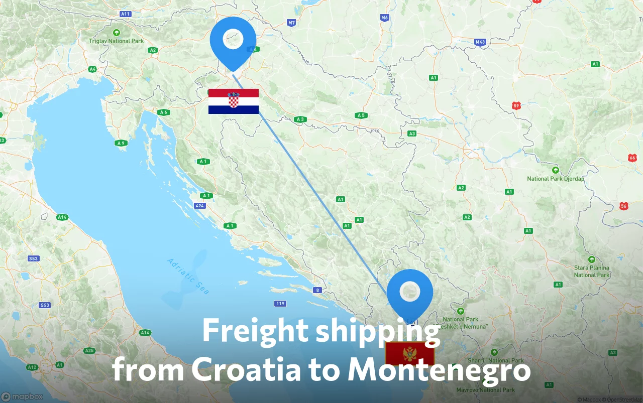 Shipping route from Croatia to Montenegro