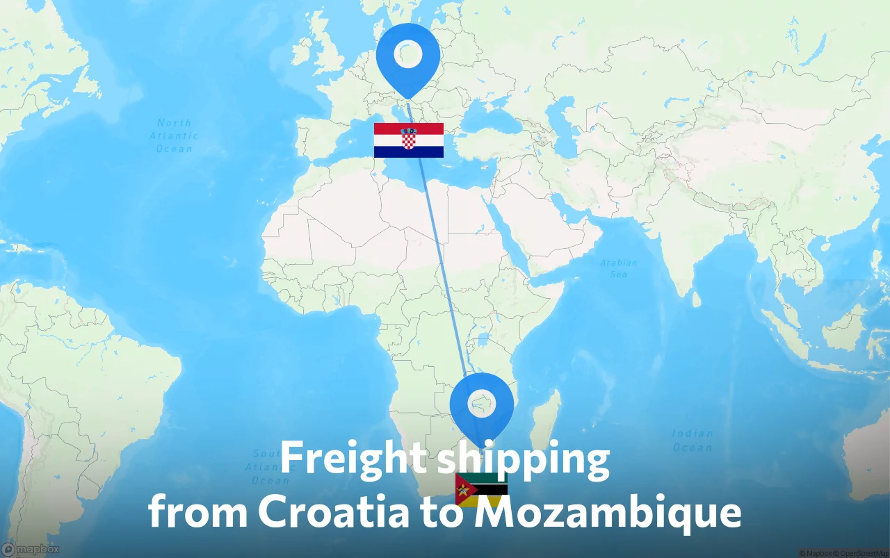 Shipping route from Croatia to Mozambique