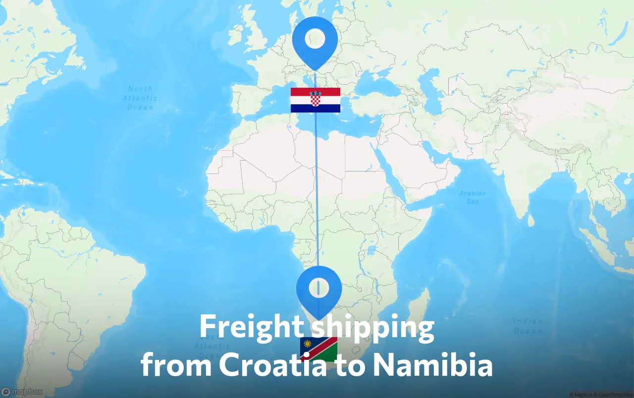 Shipping route from Croatia to Namibia